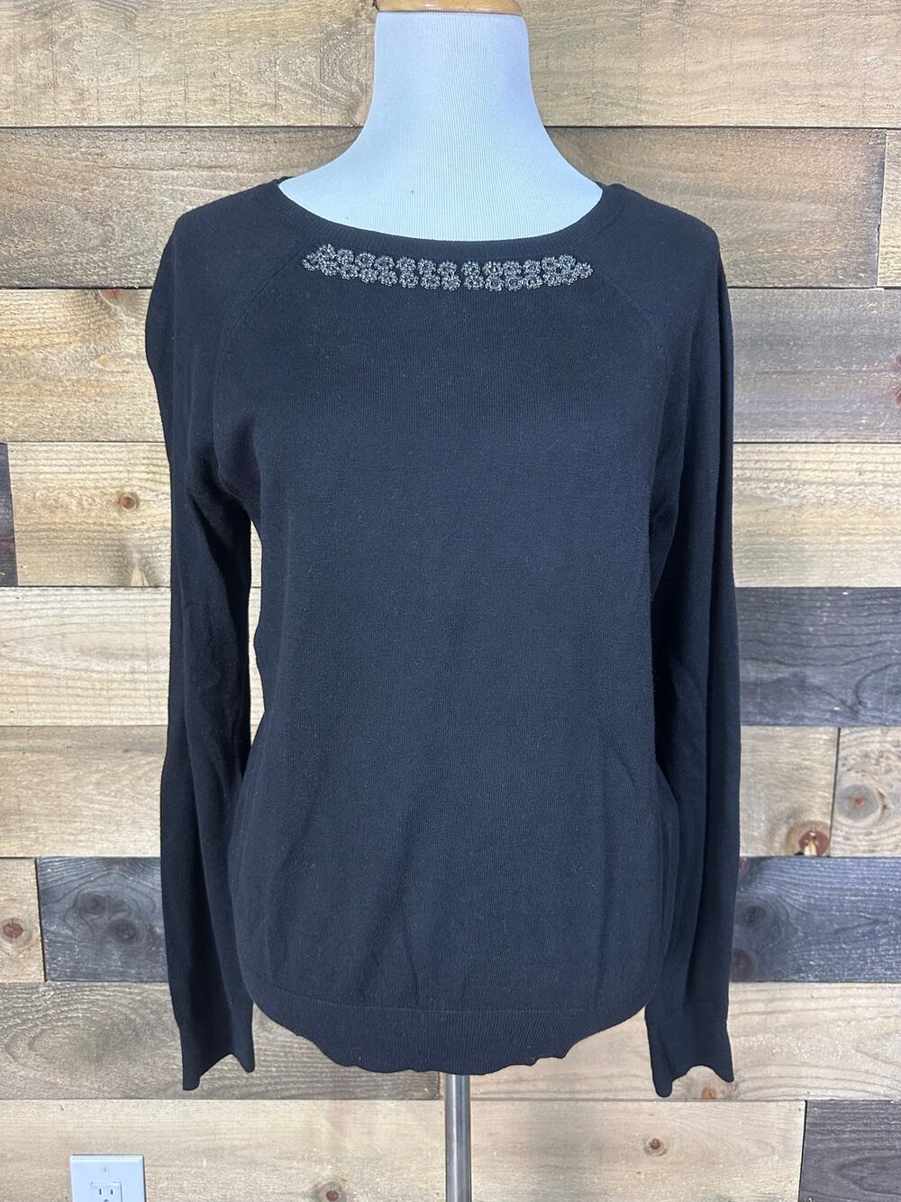 LOFT Women’s NWT Black Beaded Neck Sweater Size M